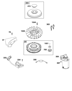 Flywheel, Ignition, And Starter Group Diagram and Parts List for 31Q507-0017-H5 200000 - 399999 Briggs and Stratton Engine